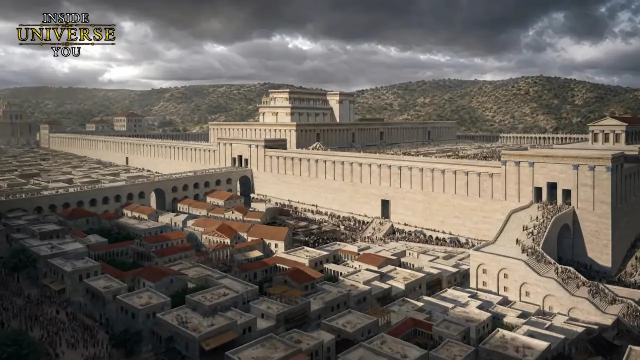 Herod's 35-acre Temple Mount platform with 500-ton stones, destroyed by Rome in 70 AD