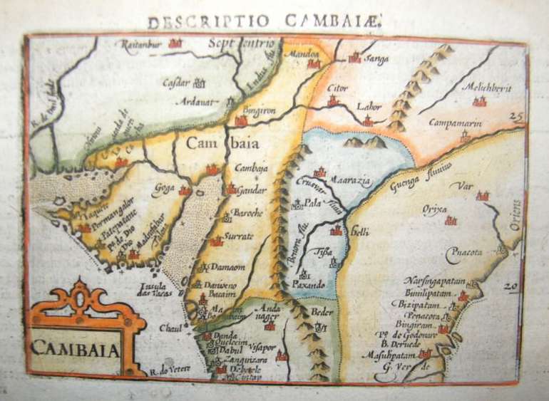 gallery:798bb4c5|verified:yes|Map of Gulf of Cambay, A map by Petrus Bertius, Amsterdam, 1606