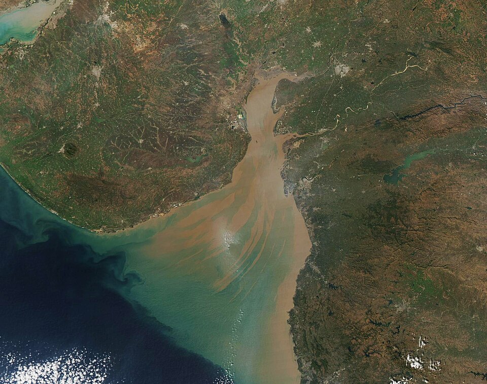 gallery:d3511339|verified:yes|Streaks of Sediment in the Gulf of Khambhat (MODIS 2022-01-11)