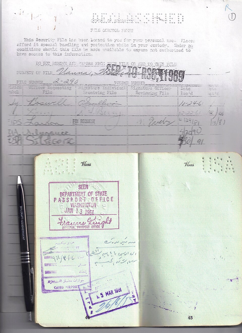 Bud Uanna A Declassified Document Cover Sheer with Passport p.1