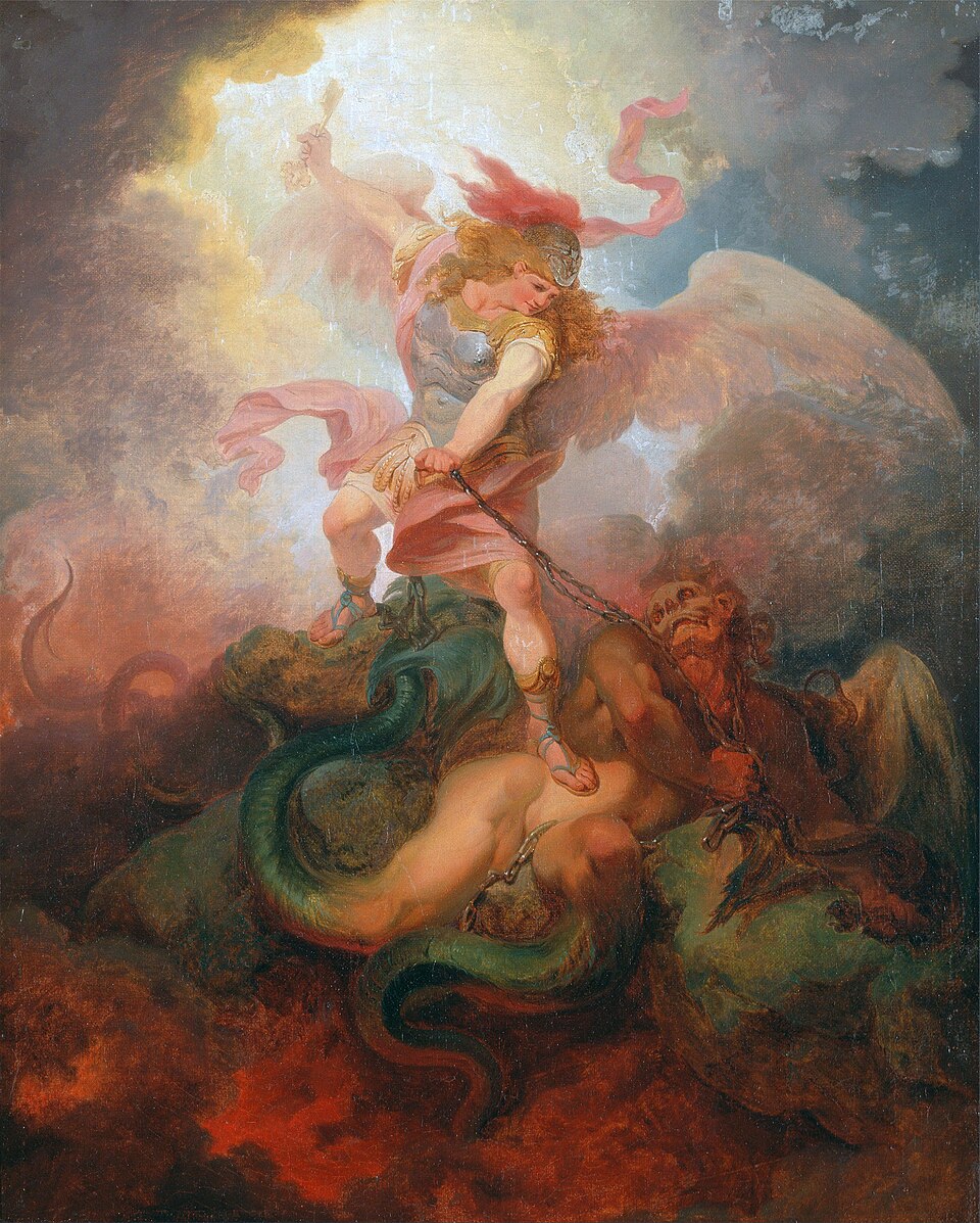 Philippe-Jacques de Loutherbourg - The Angel Binding Satan - Google Art Project