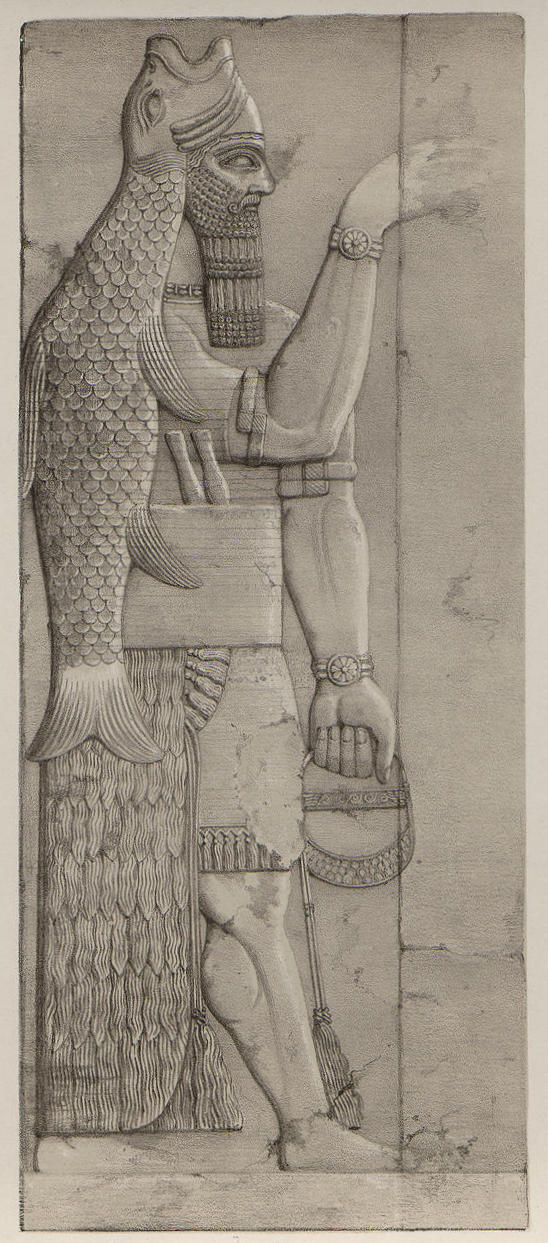 gallery:ae581326|verified:yes|Plate 6 fish god (A second series of the monuments of Nineveh) 1853 (cropped)