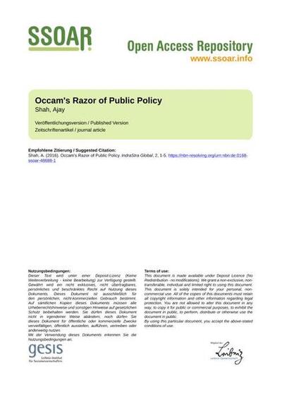 Occam 's Razor of Public Policy